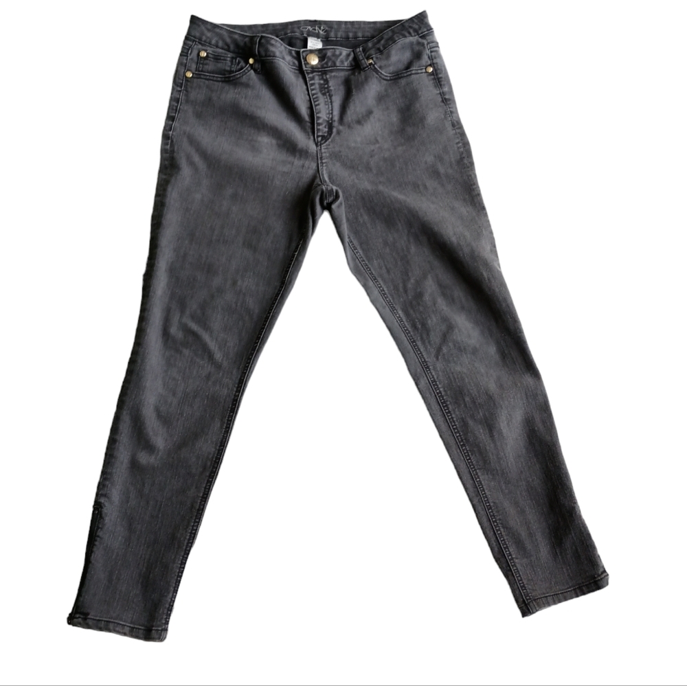 Cache Skinny Jeans Zip Ankle BLACK Denim Stretch 5 Pocket Size 10